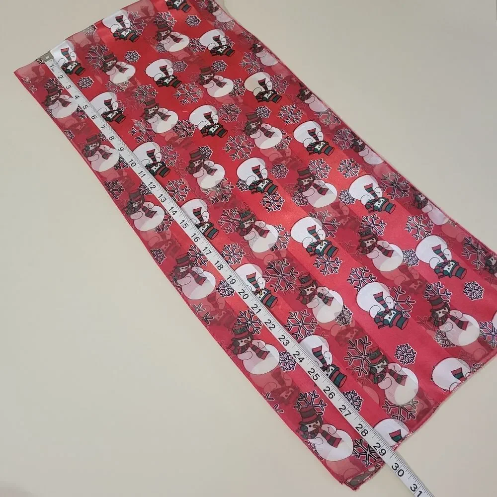 Silk Feel Red And White Snowman Oblong Scarf